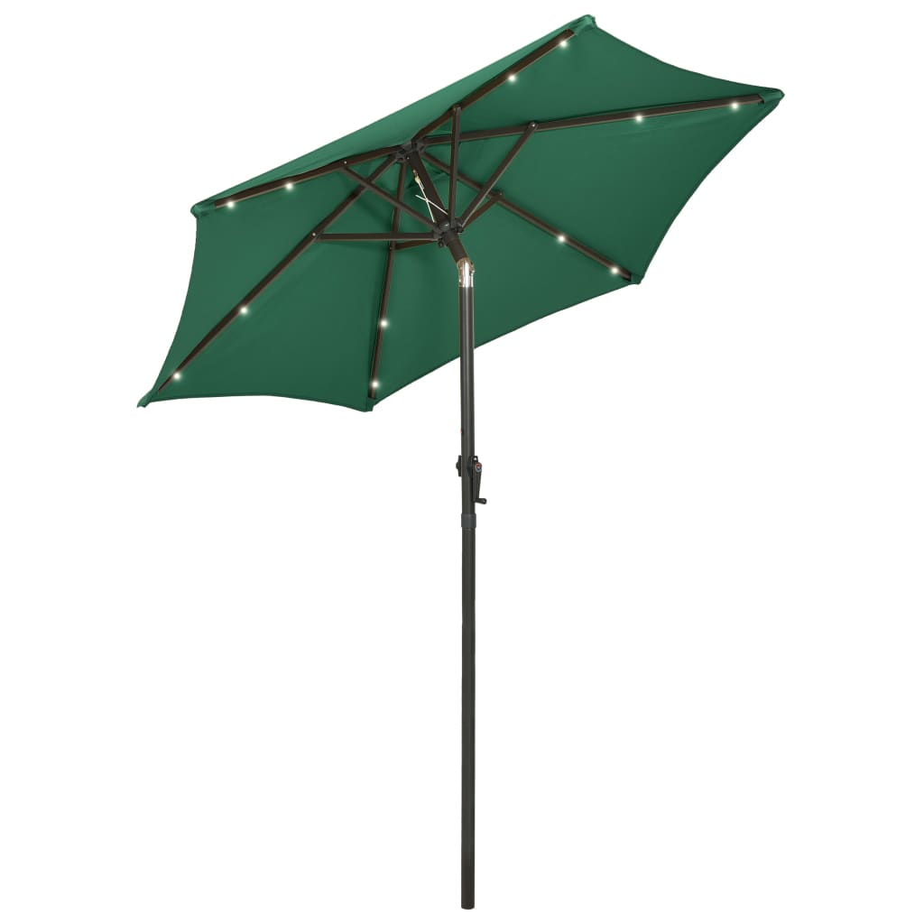 Garden parasol with LED lights green 200x211 cm aluminum