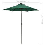 Garden parasol with LED lights green 200x211 cm aluminum