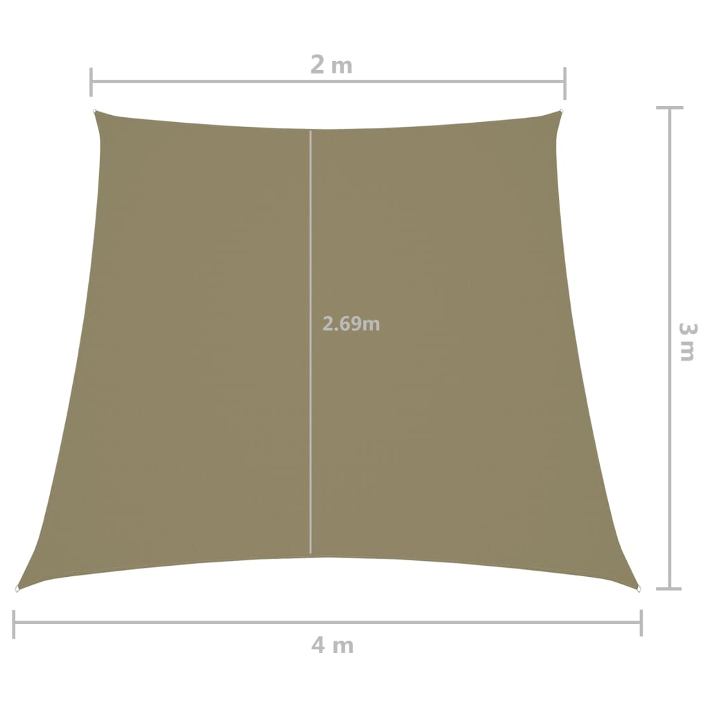 Voile de parasol Tissu Oxford trapèze 2/4x3 m Beige