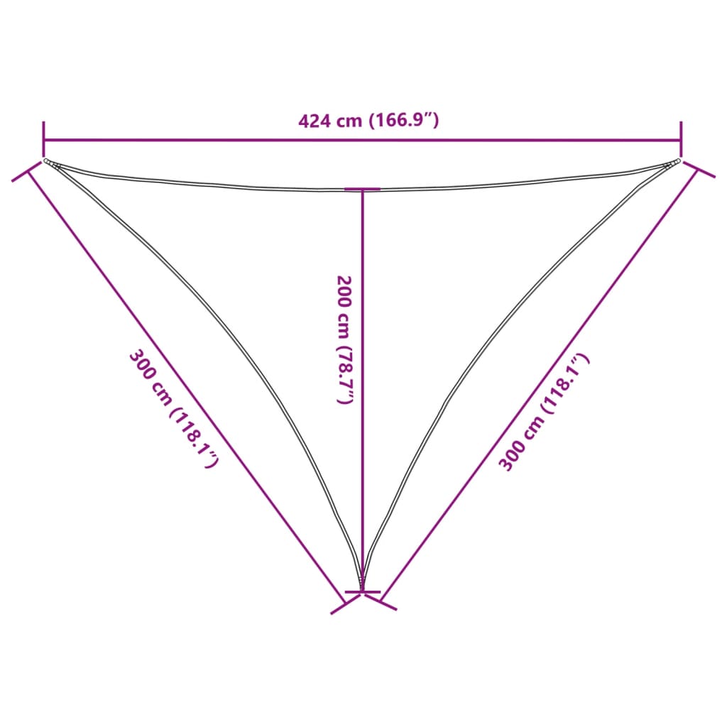 Voile de parasol tissu oxford triangulaire 3x3x4,24 m crème