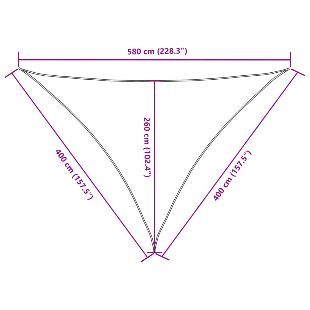 Voile de parasol tissu oxford triangulaire 4x4x5,8 m crème