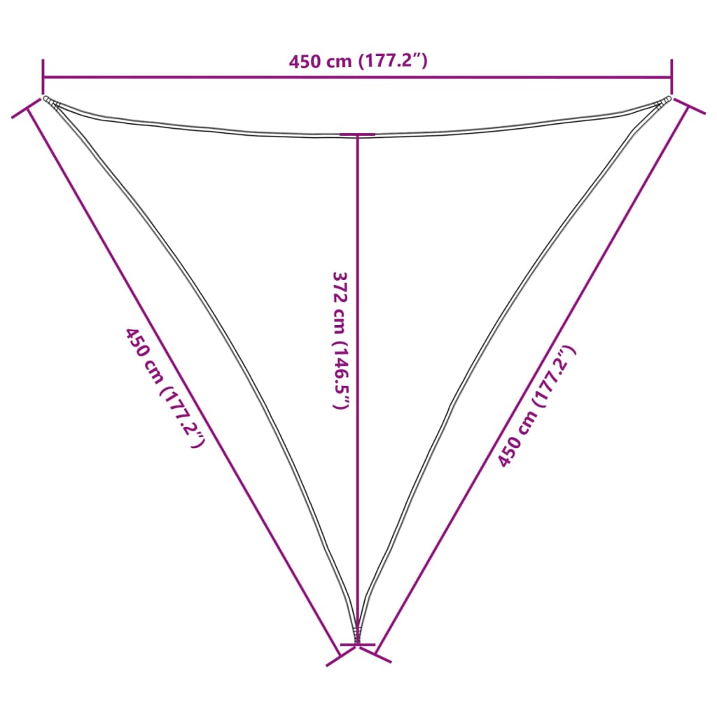 Voile de parasol tissu oxford triangulaire 4,5x4,5x4,5 m crème