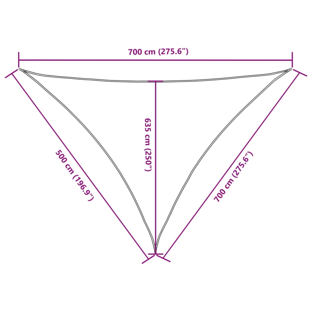 Voile de parasol tissu oxford triangulaire 5x7x7 m crème