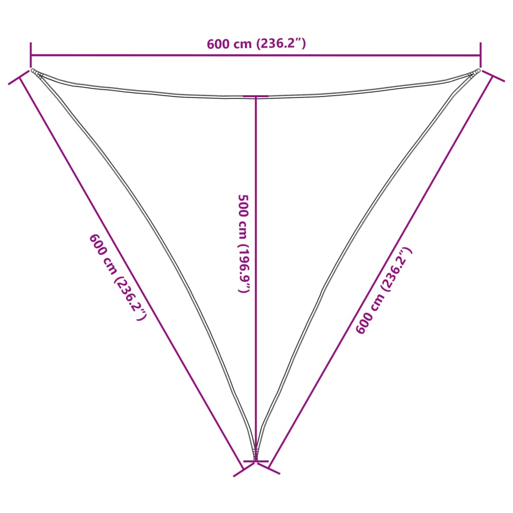 Voile de parasol tissu oxford triangulaire 6x6x6 m crème