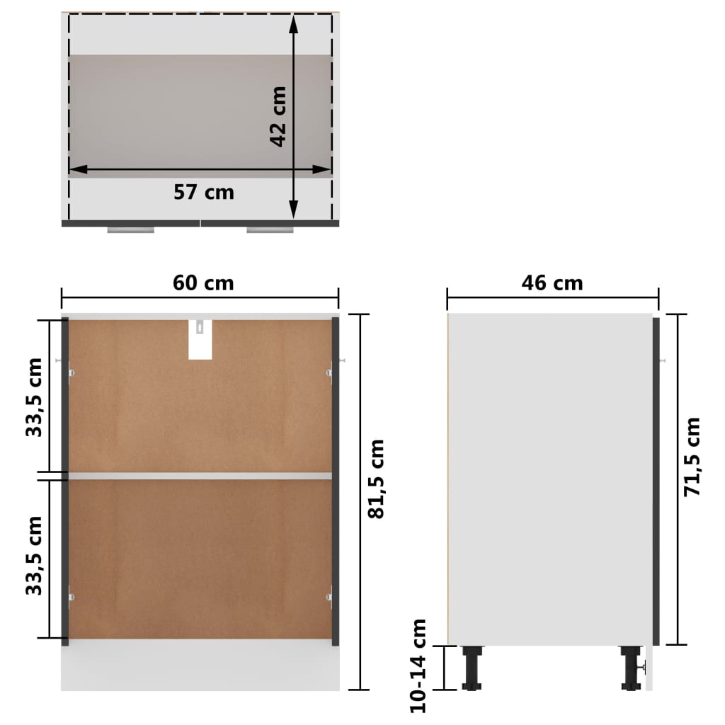 Armoire de plancher Gris 60x46x81,5 cm Bois d’ingénierie