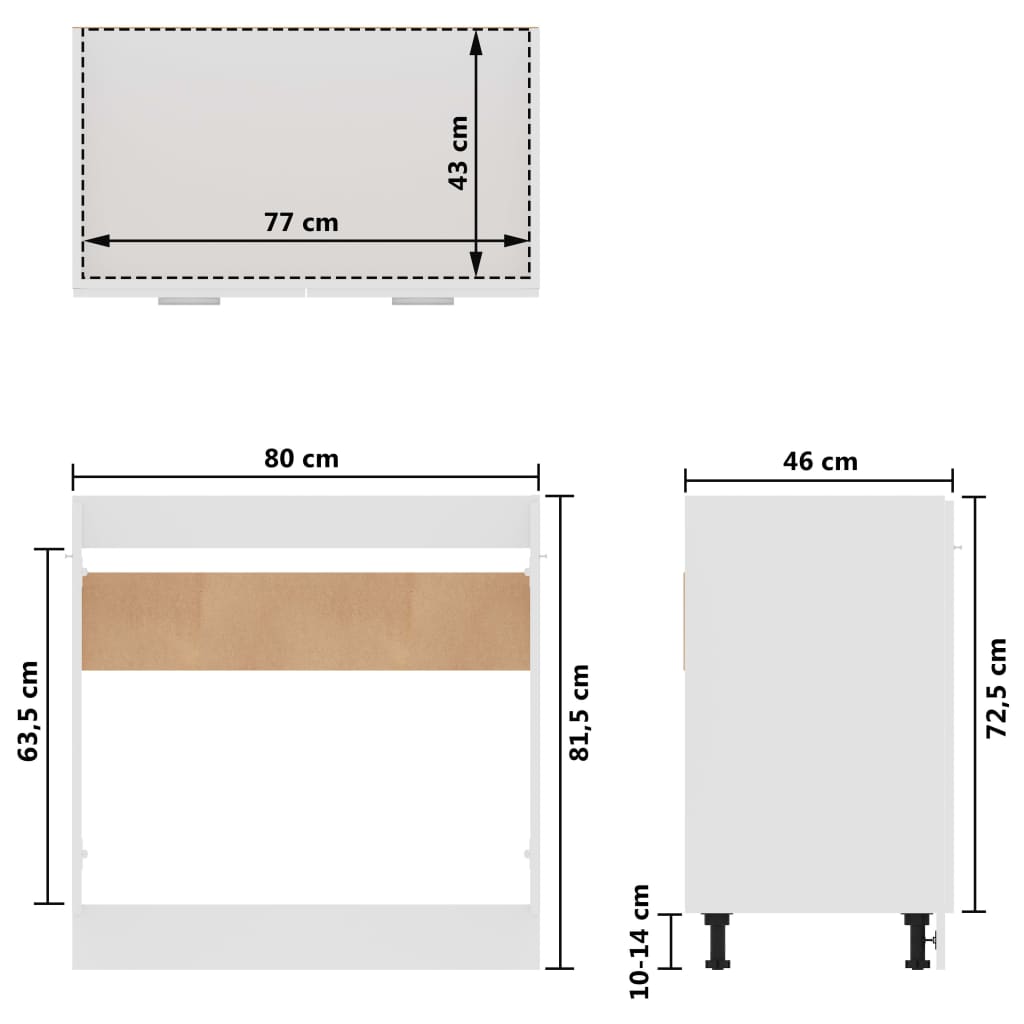 Armoire de plancher d'évier Blanc brillant Bois d’ingénierie