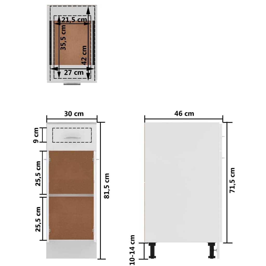 Armoire de plancher à tiroir Blanc 30x46x81,5cm Bois ingénierie