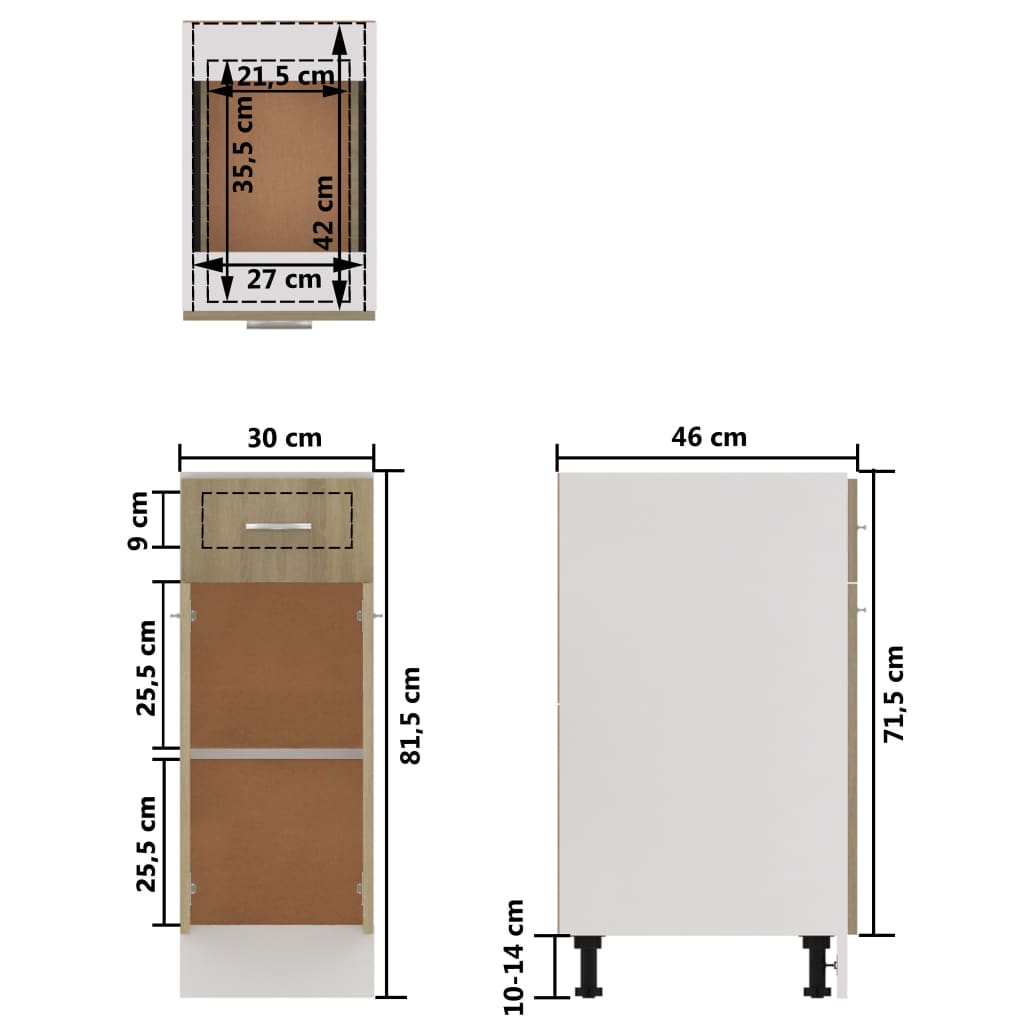 Armoire de plancher tiroir Chêne sonoma 30x46x81,5 cm Aggloméré