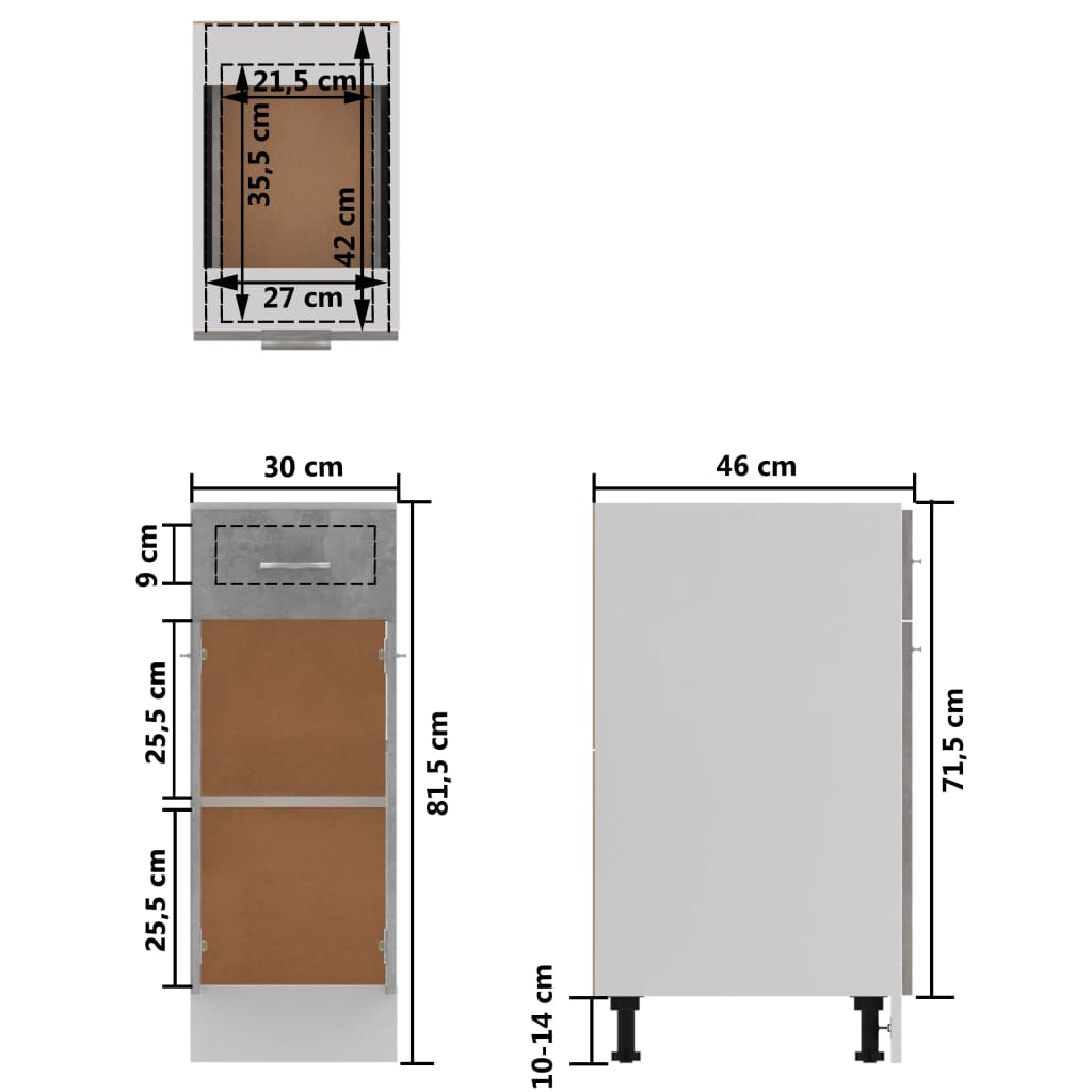 Armoire de plancher à tiroir Gris béton 30x46x81,5 cm Aggloméré