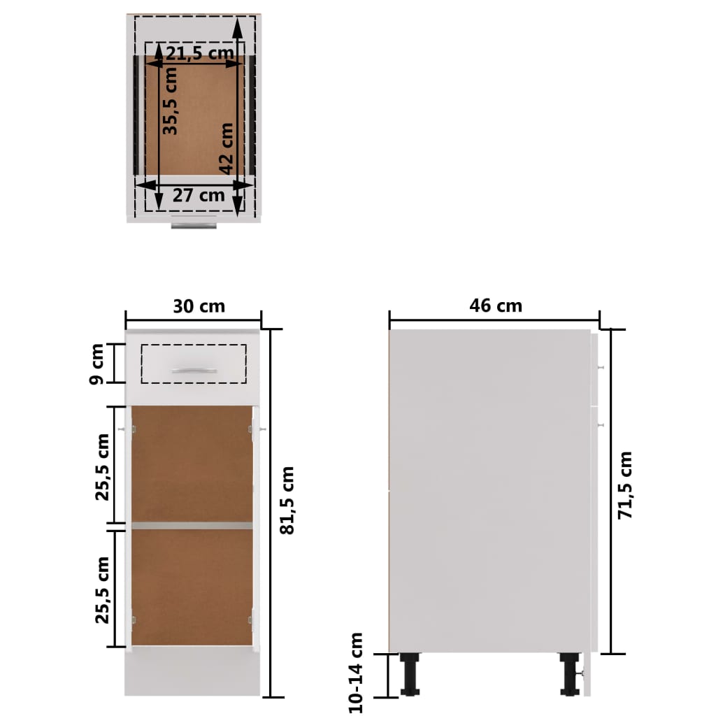 Armoire de plancher à tiroir Blanc brillant Bois d'ingénierie