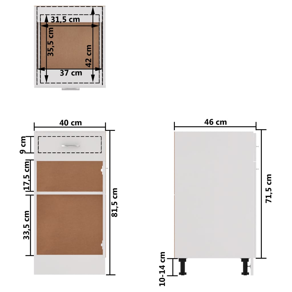 Armoire de plancher à tiroir Blanc 40x46x81,5cm Bois ingénierie