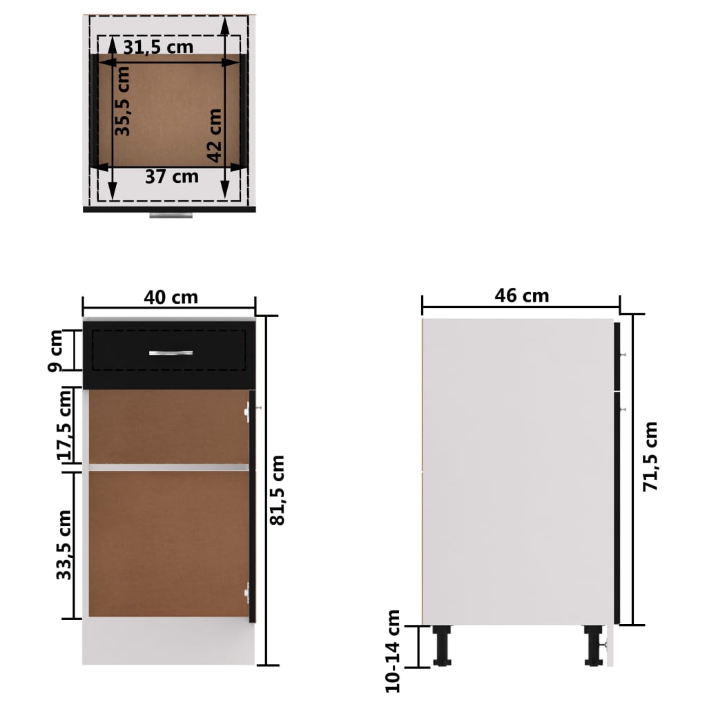 Armoire de plancher à tiroir Noir 40x46x81,5 cm Bois ingénierie