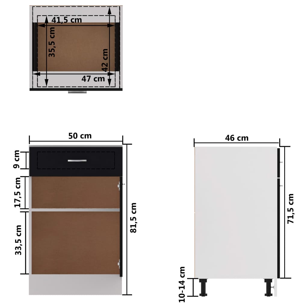 Armoire de plancher à tiroir Noir 50x46x81,5 cm Bois ingénierie