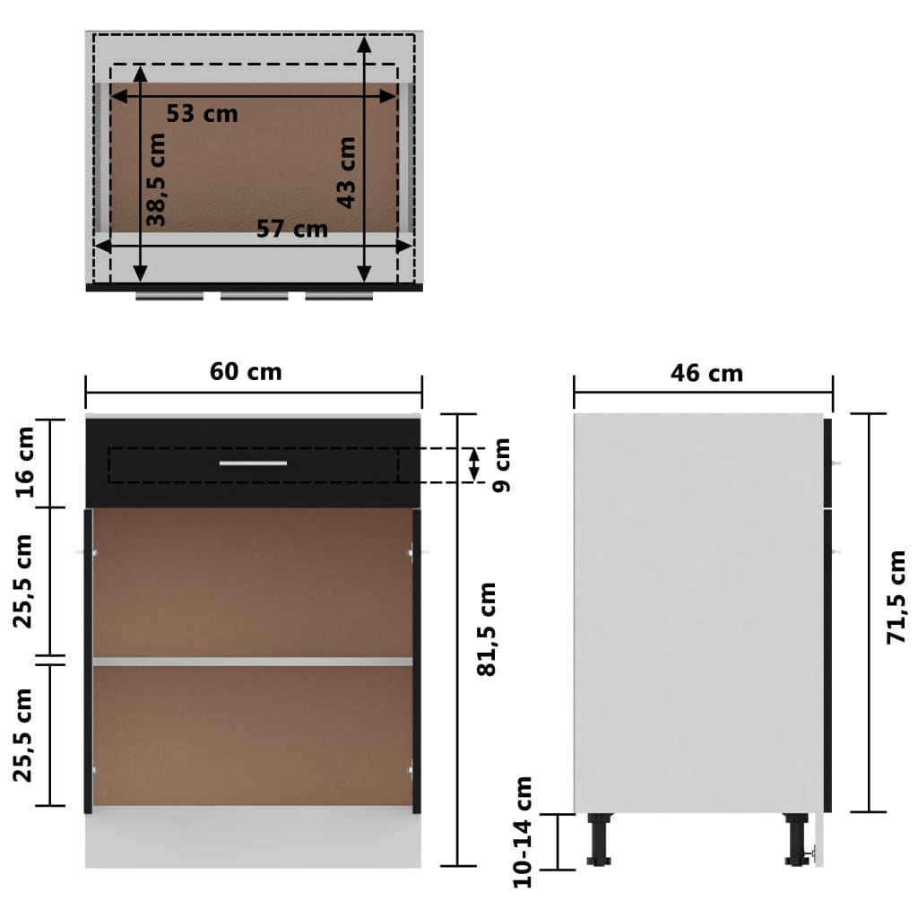 Armoire de plancher à tiroir Noir 60x46x81,5 cm Bois ingénierie