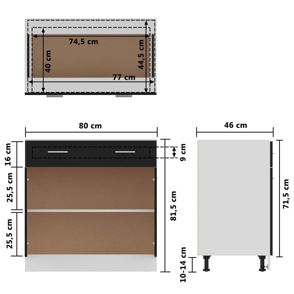 Armoire de plancher à tiroir Noir 80x46x81,5 cm Bois ingénierie