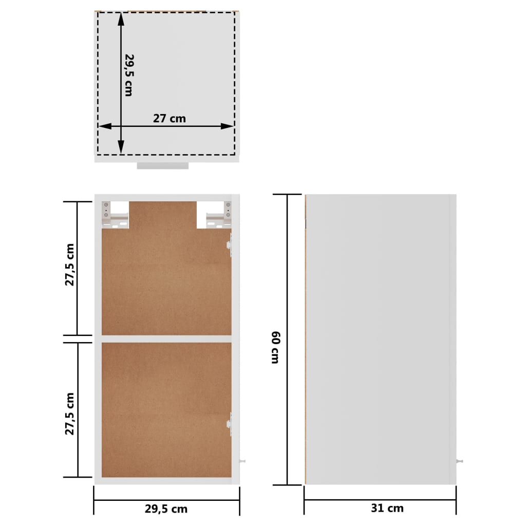 Armoire suspendue Blanc 29,5x31x60 cm Bois d'ingénierie