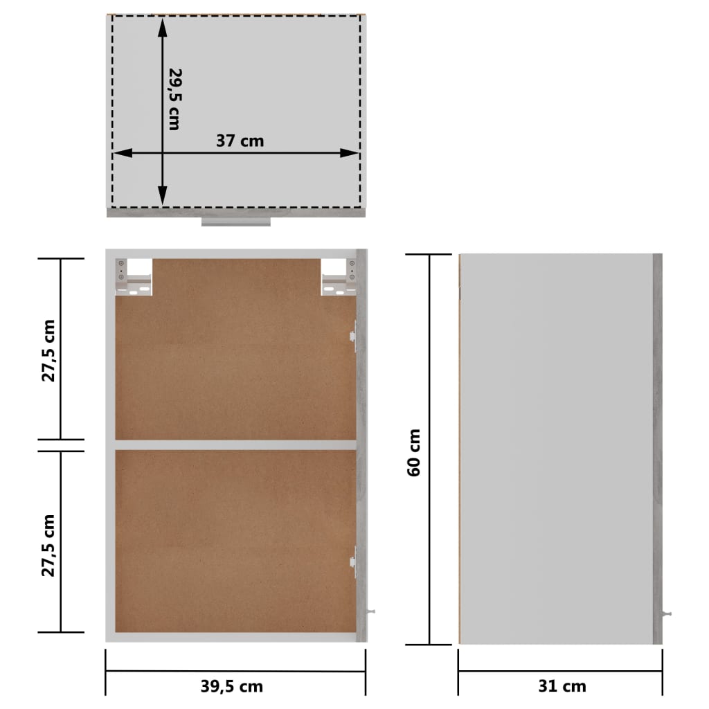 Armoire suspendue Gris béton 39,5x31x60 cm Bois d'ingénierie