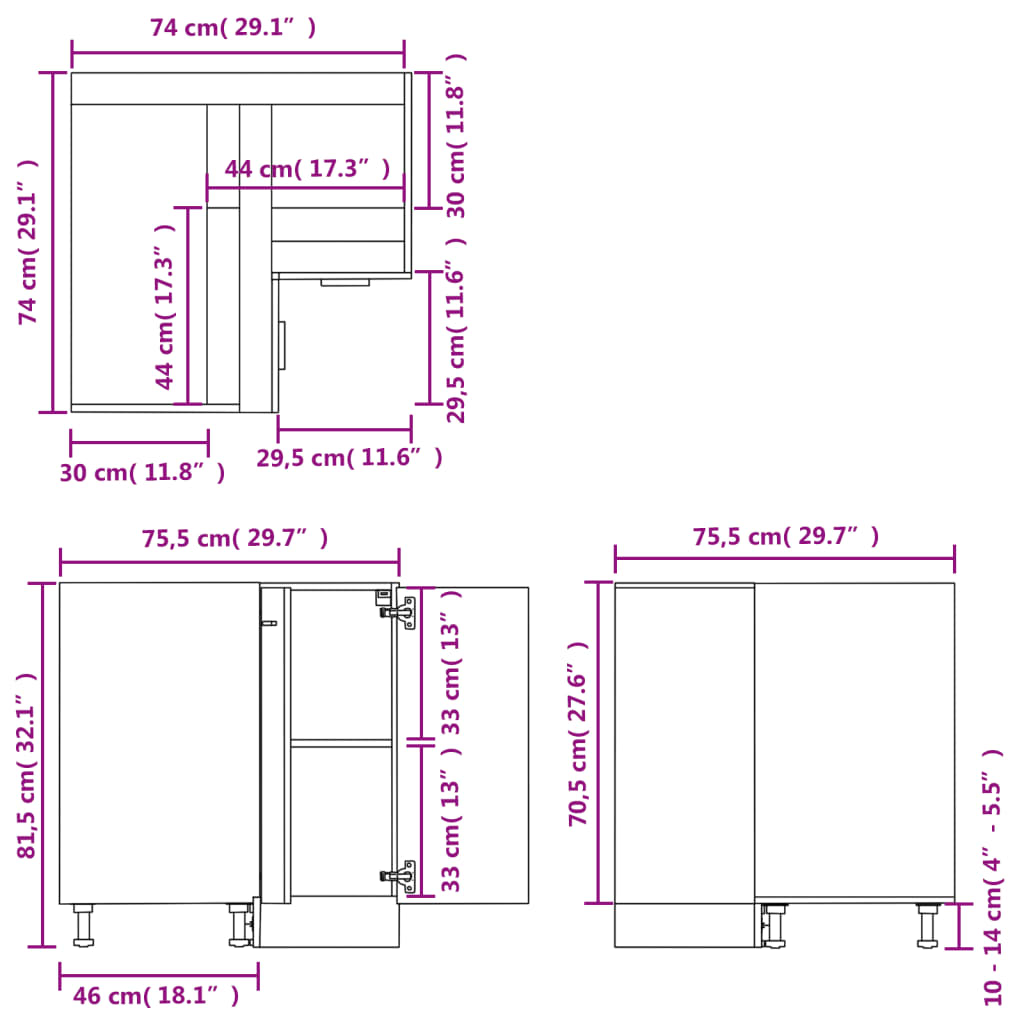 Armoire plancher d'angle Blanc 75,5x75,5x80,5 cm Aggloméré