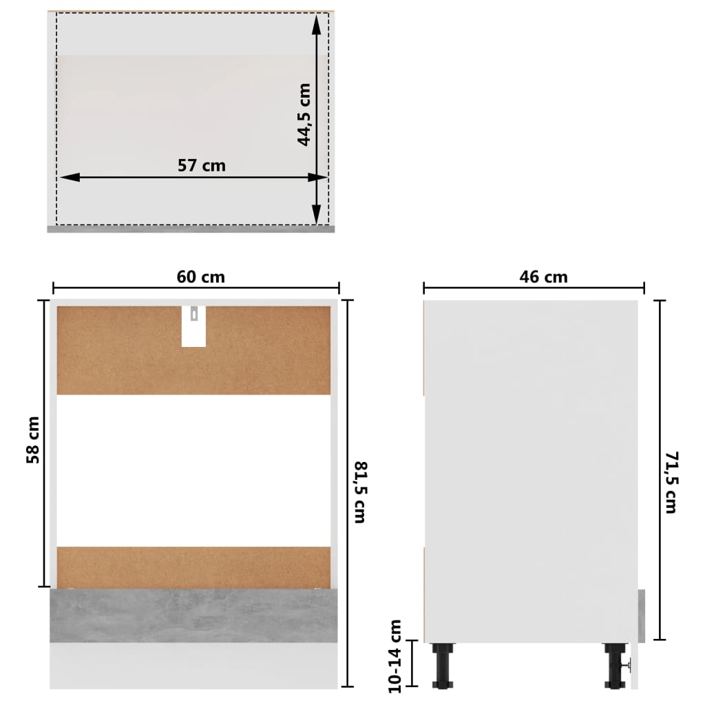 Armoire à four Gris béton 60x46x81,5 cm Bois d’ingénierie