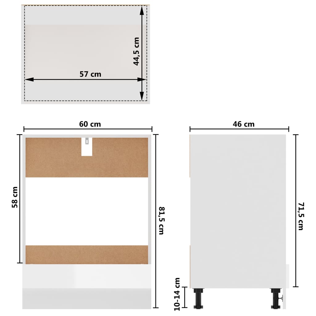 Oven cabinet Glossy white 60x46x81.5 cm Engineered wood