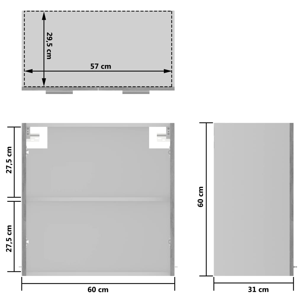 Hängende Glasvitrine Betongraues Holzwerkstoff