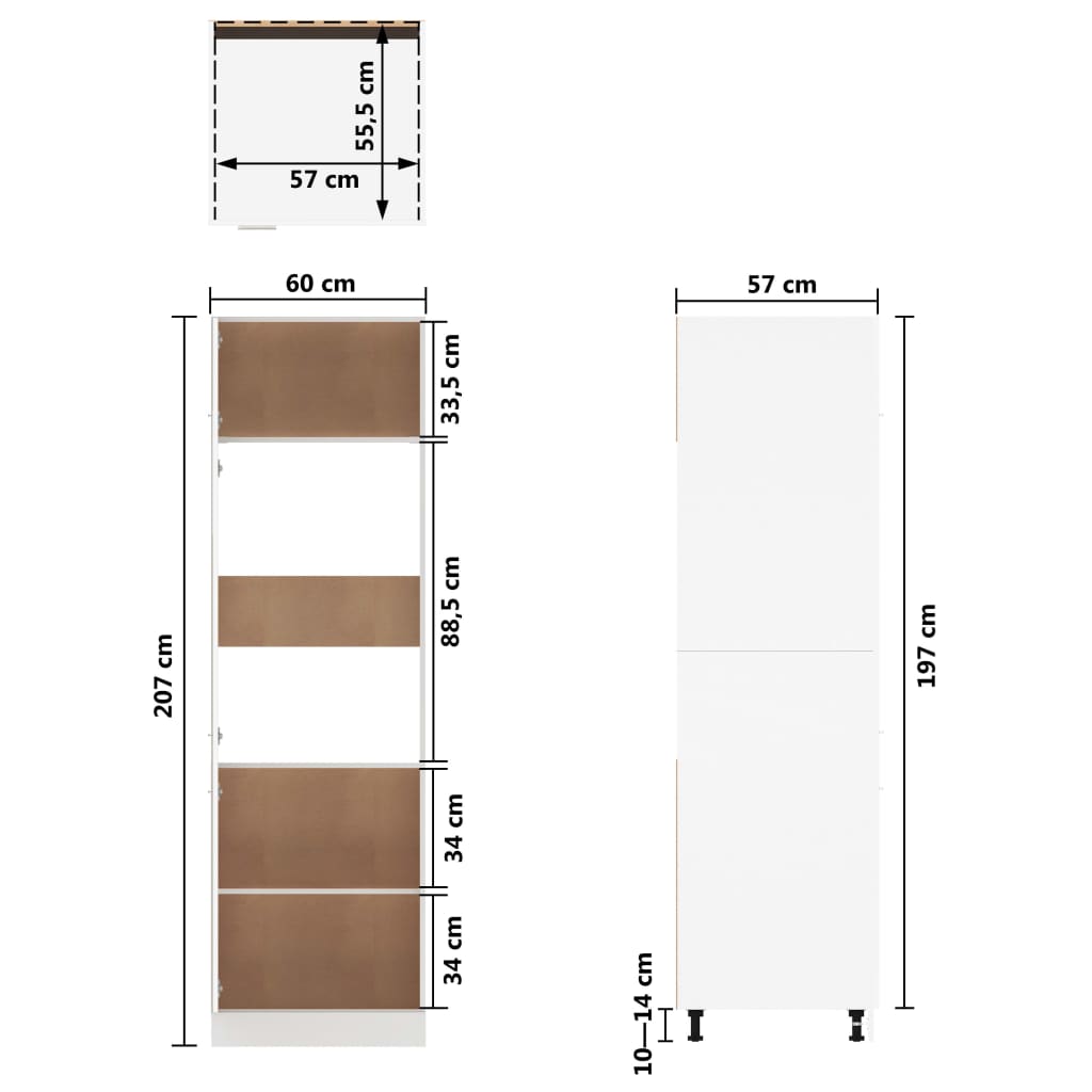 Kühlschrankschrank Weiß 60x57x207 cm Holzwerkstoff