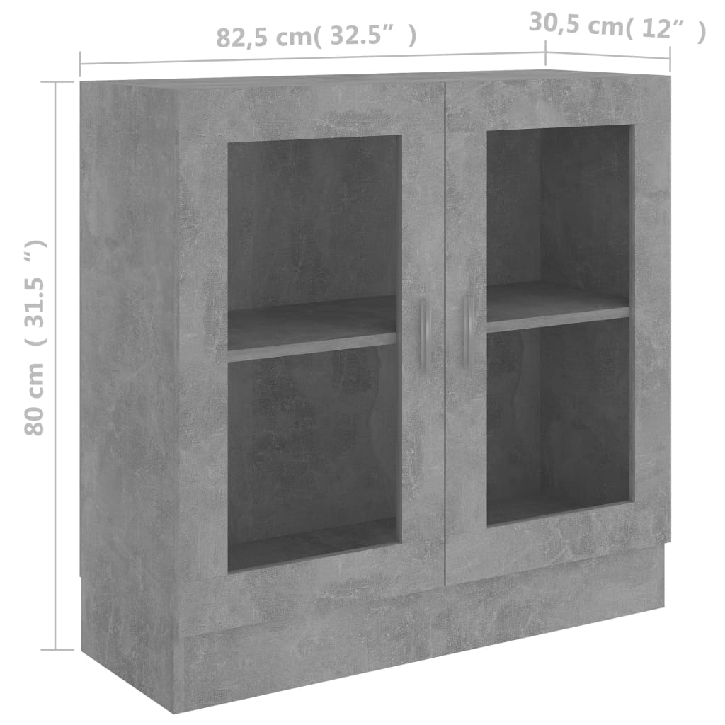 Armoire à vitrine Gris béton 82,5x30,5x80 cm Bois d'ingénierie