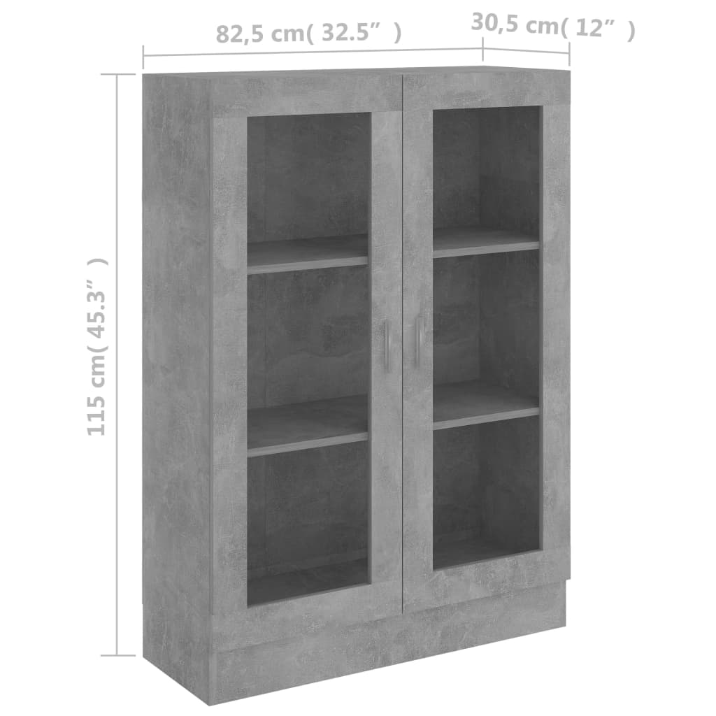 Armoire à vitrine Gris béton 82,5x30,5x115 cm Bois d'ingénierie