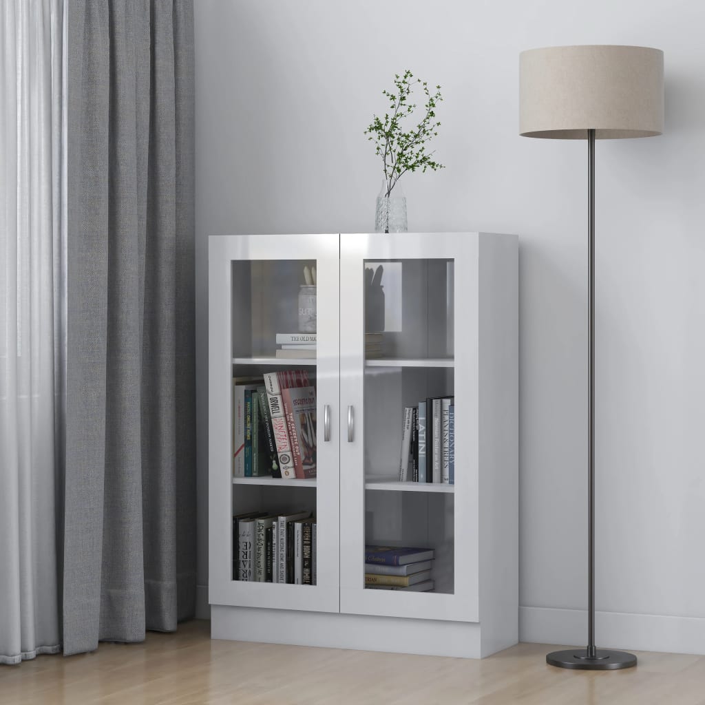 Armoire vitrine Blanc brillant 82,5x30,5x115 cm Bois ingénierie