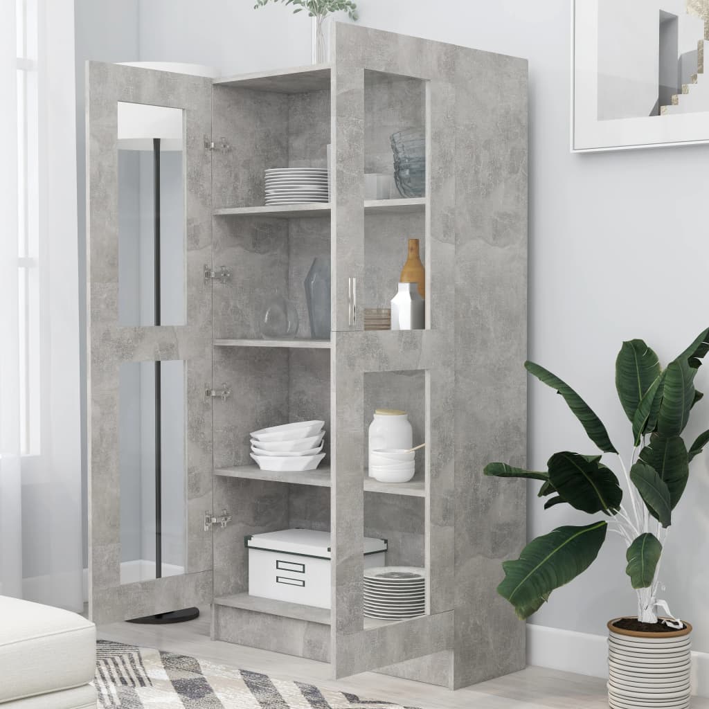 Armoire à vitrine Gris béton 82,5x30,5x150 cm Bois d'ingénierie