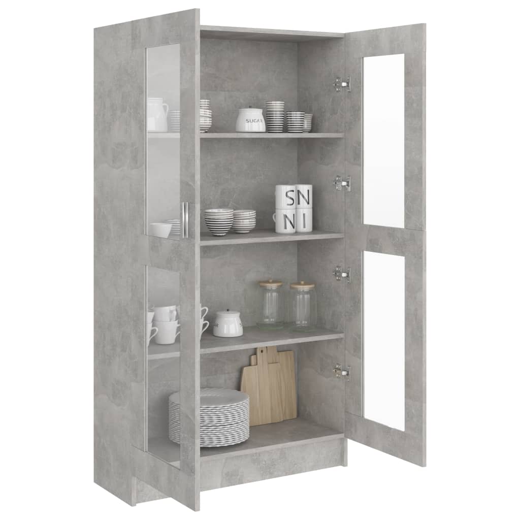 Armoire à vitrine Gris béton 82,5x30,5x150 cm Bois d'ingénierie