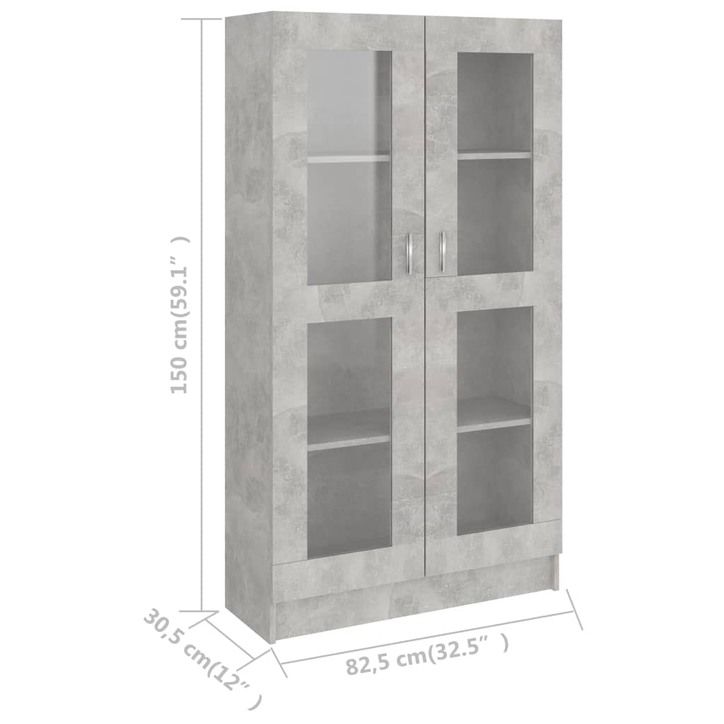 Armoire à vitrine Gris béton 82,5x30,5x150 cm Bois d'ingénierie