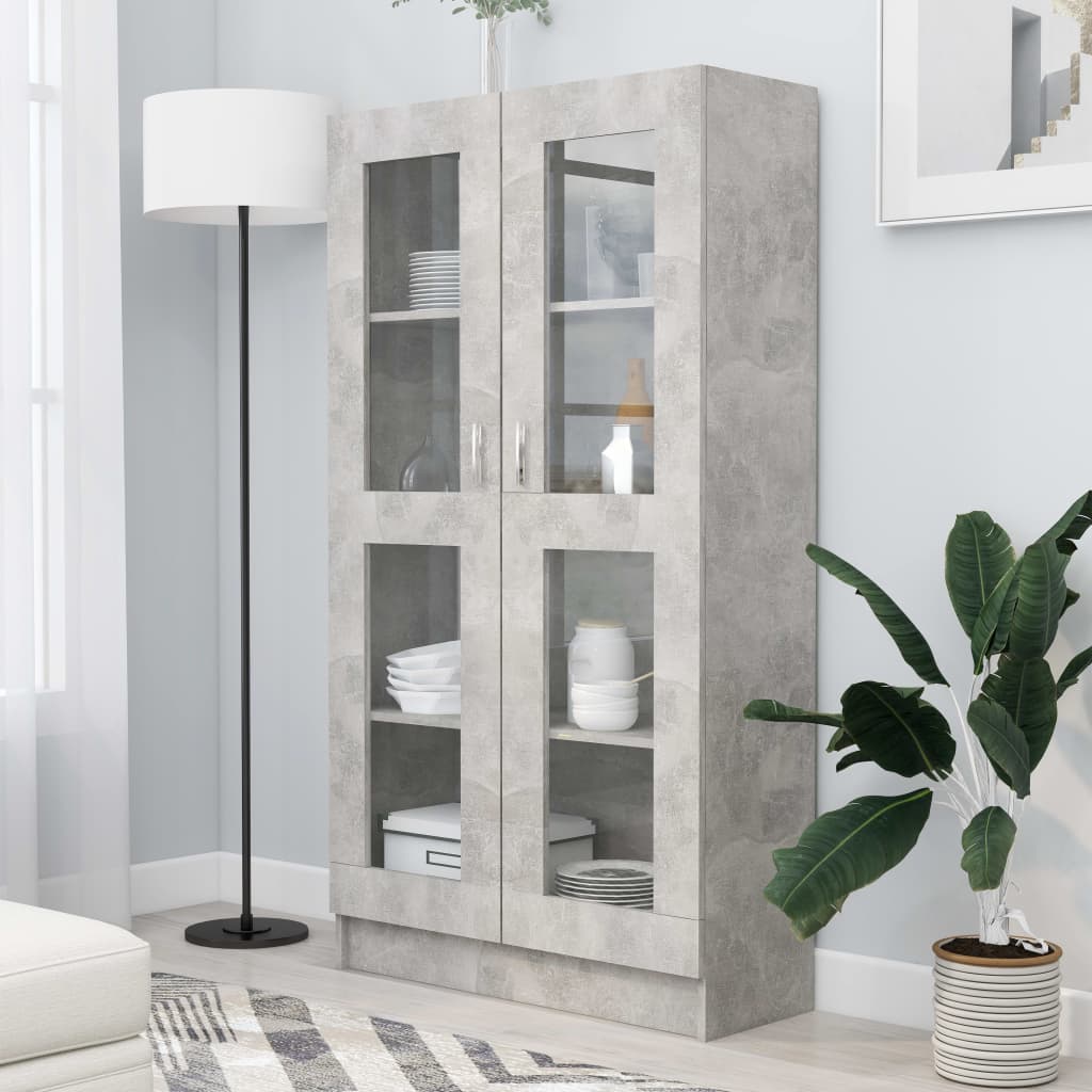 Armoire à vitrine Gris béton 82,5x30,5x150 cm Bois d'ingénierie