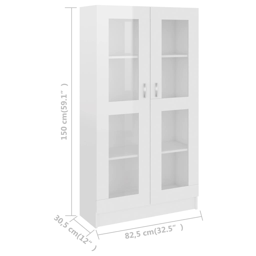 Armoire vitrine Blanc brillant 82,5x30,5x150 cm Bois ingénierie