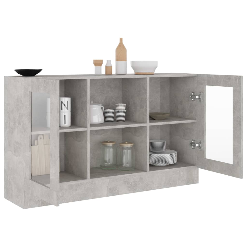 Vitrine Betongrau 120x30,5x70 cm Holzwerkstoff