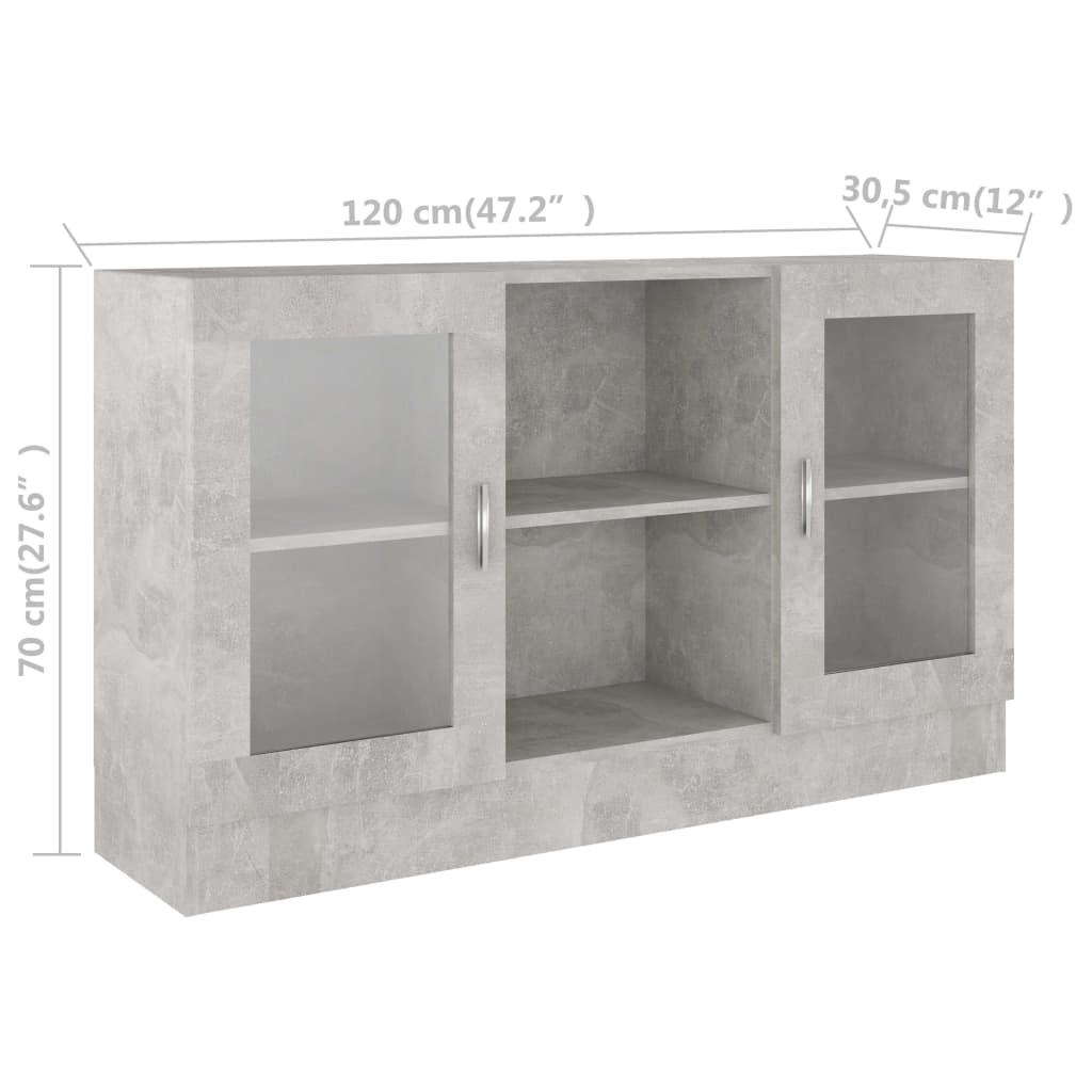 Vitrine Betongrau 120x30,5x70 cm Holzwerkstoff