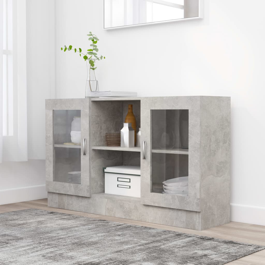 Vitrine Betongrau 120x30,5x70 cm Holzwerkstoff