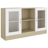 Armoire à vitrine Blanc et chêne sonoma Bois d’ingénierie