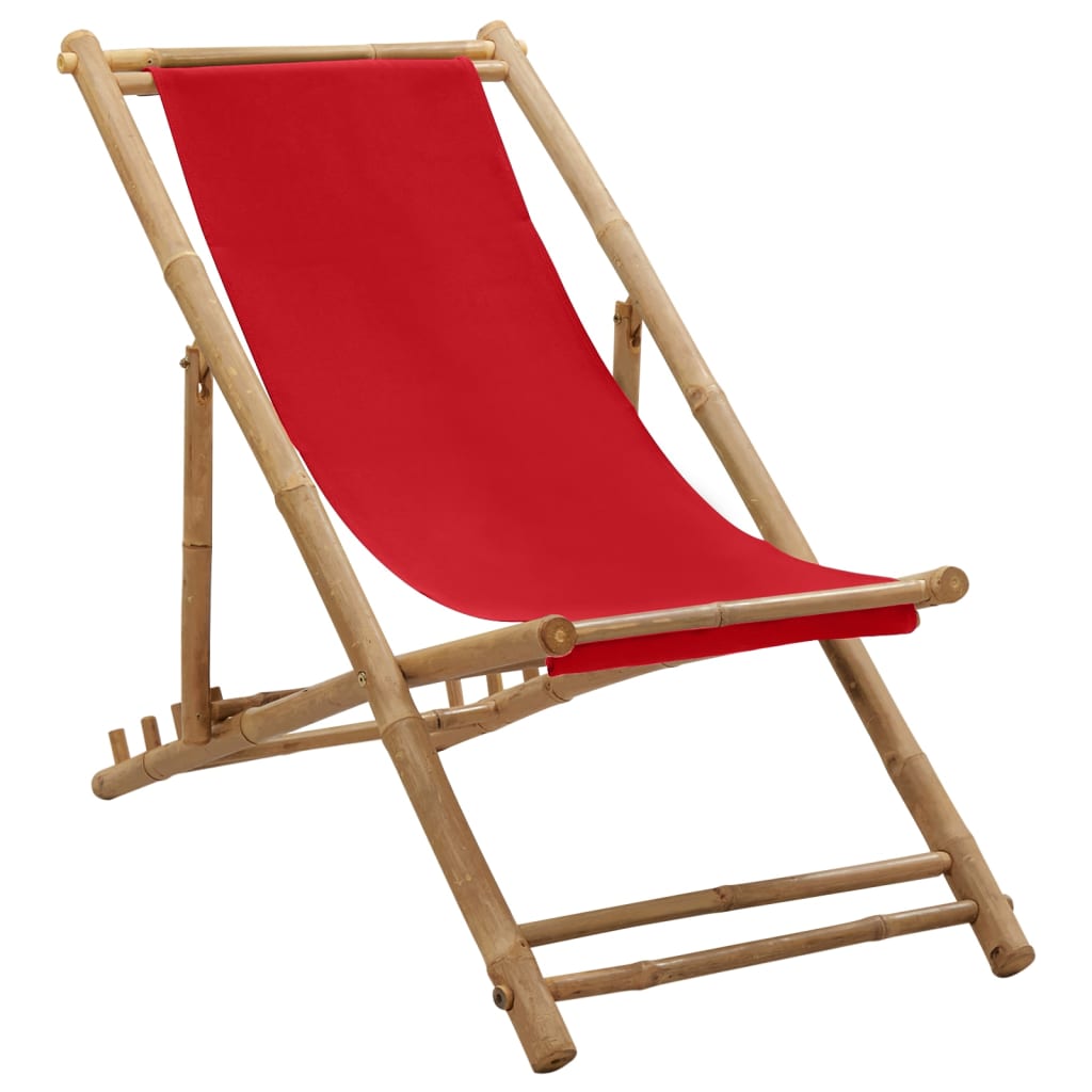 Bamboo and red canvas terrace chair