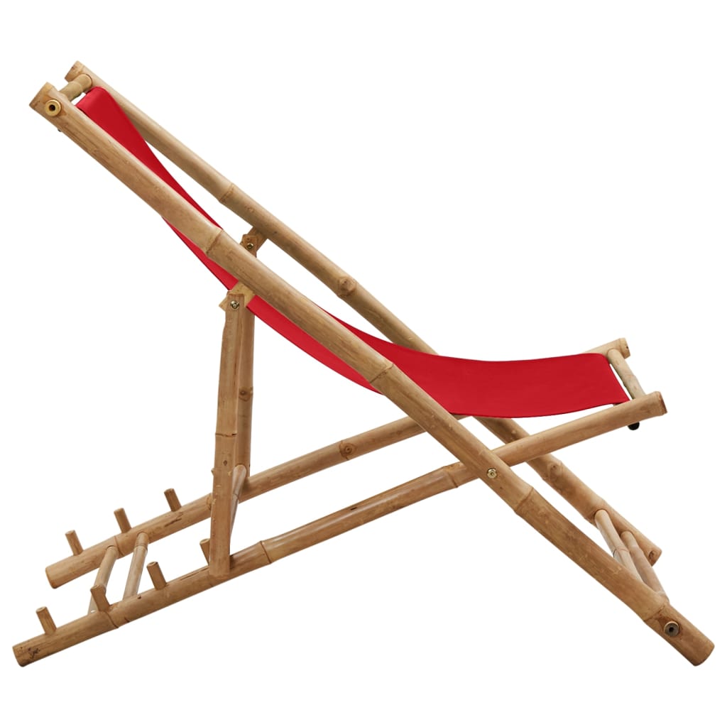 Chaise de terrasse bambou et toile rouge