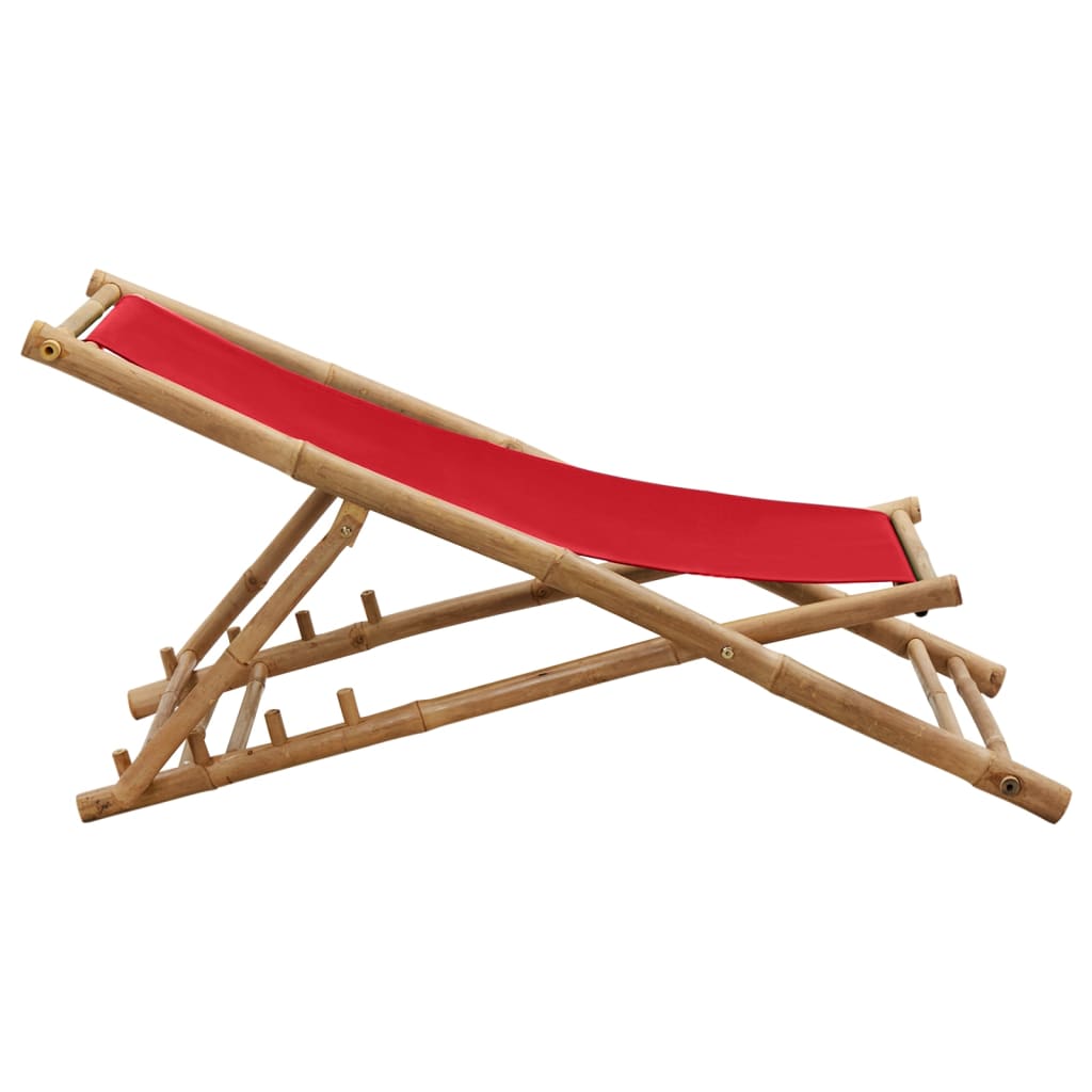 Chaise de terrasse bambou et toile rouge