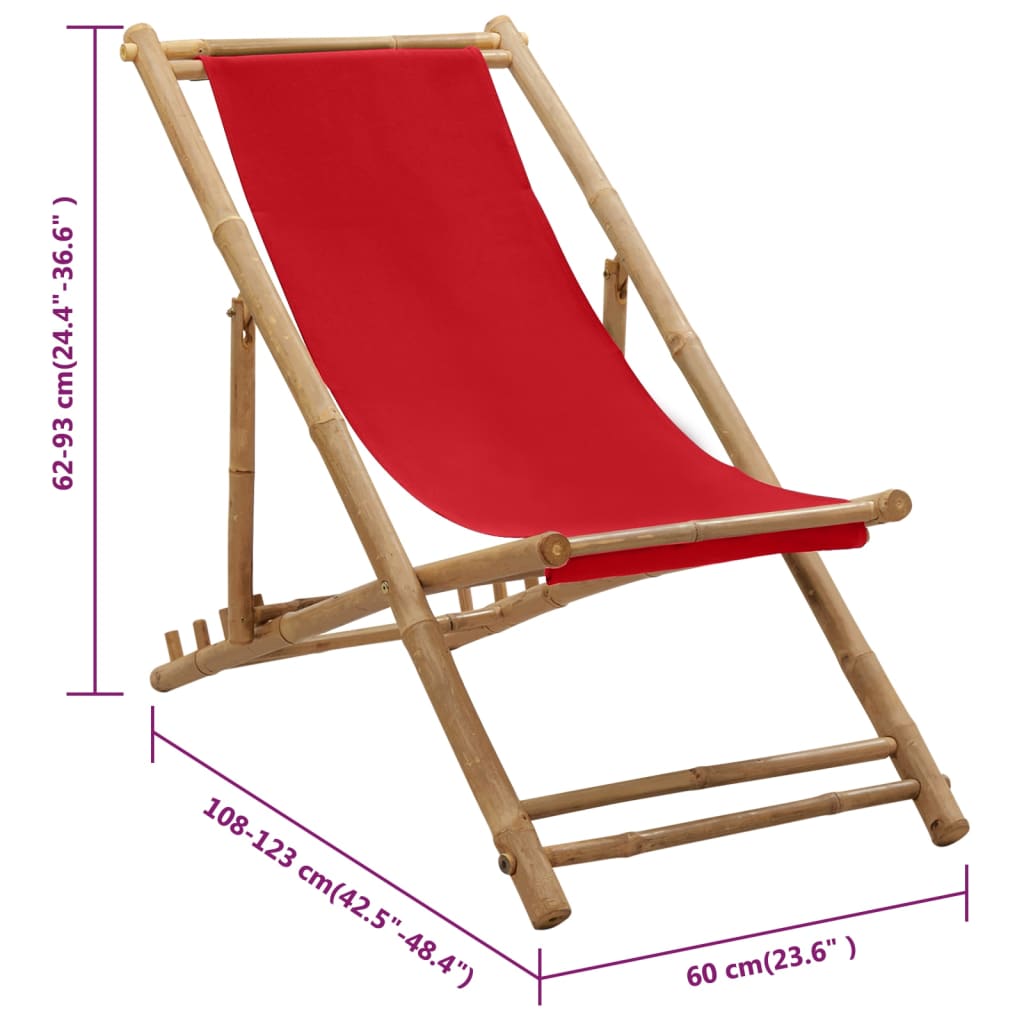 Chaise de terrasse bambou et toile rouge