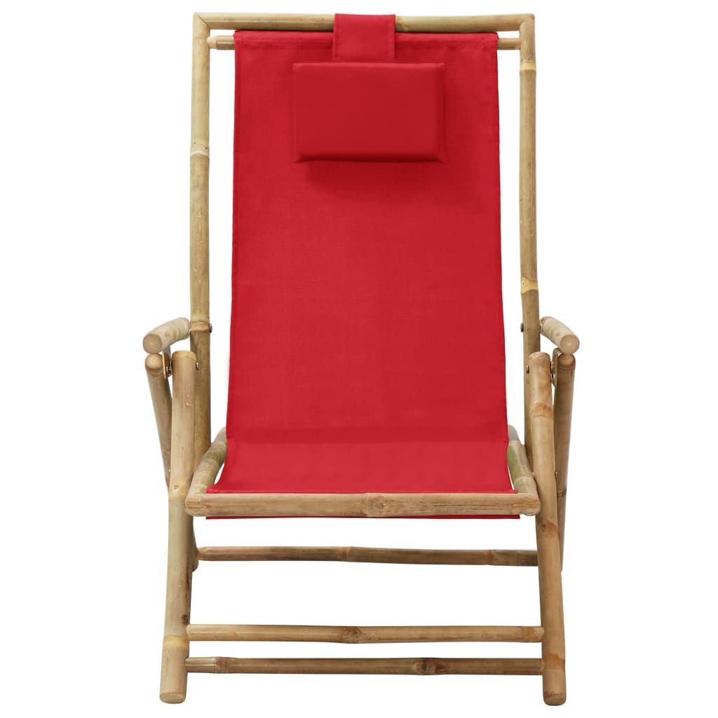 Chaise de relaxation inclinable Rouge Bambou et tissu