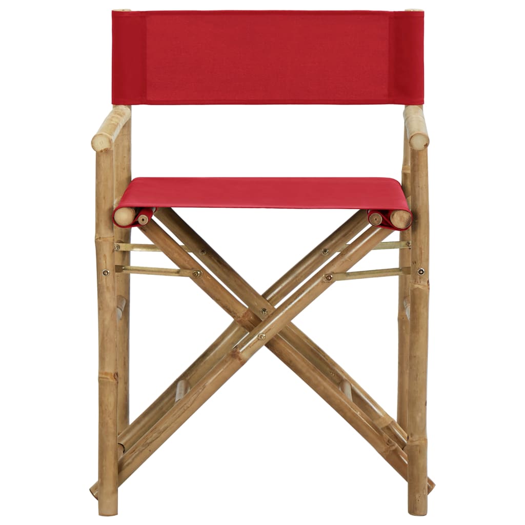 Chaises pliables de directeur lot de 2 Rouge Bambou et tissu