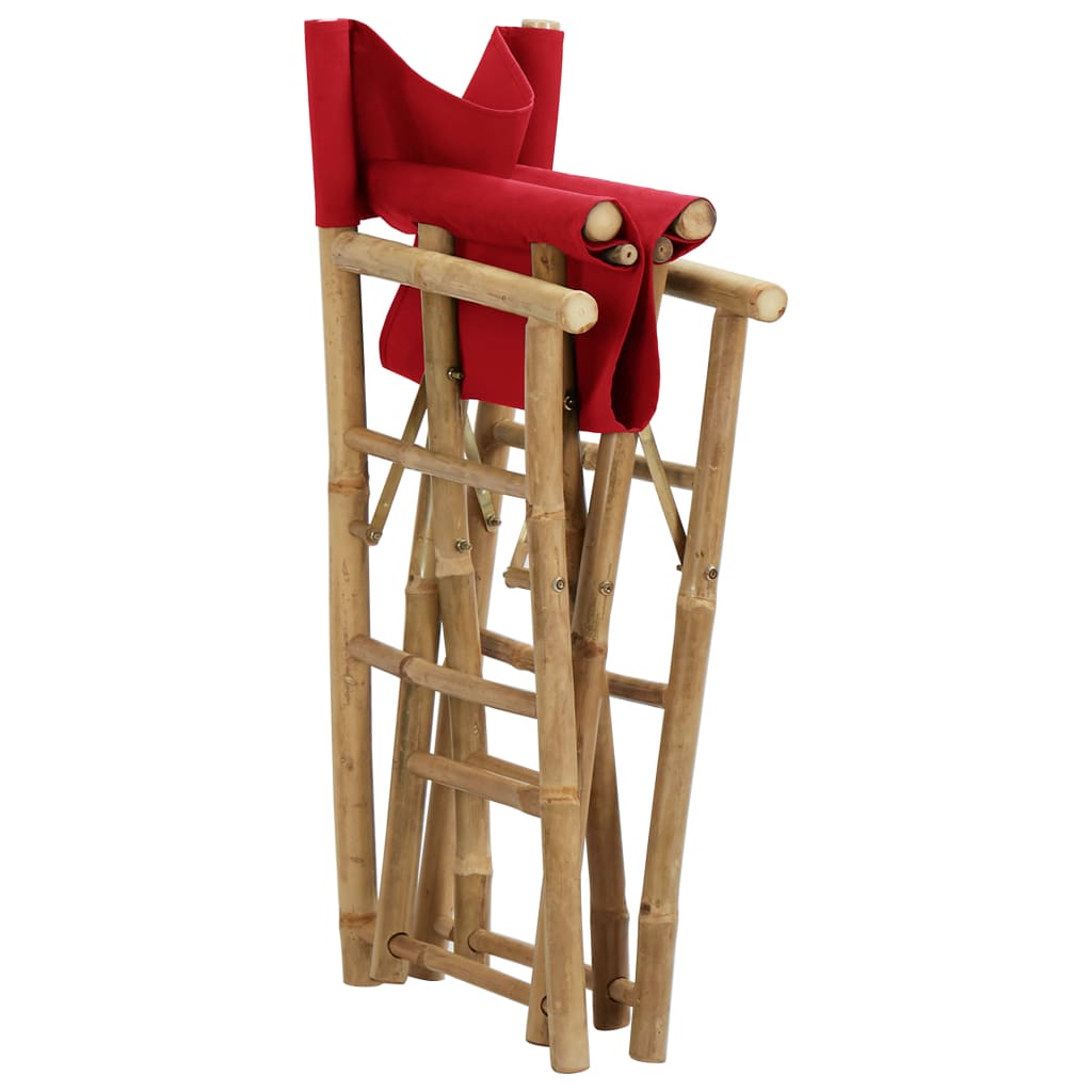 Chaises pliables de directeur lot de 2 Rouge Bambou et tissu