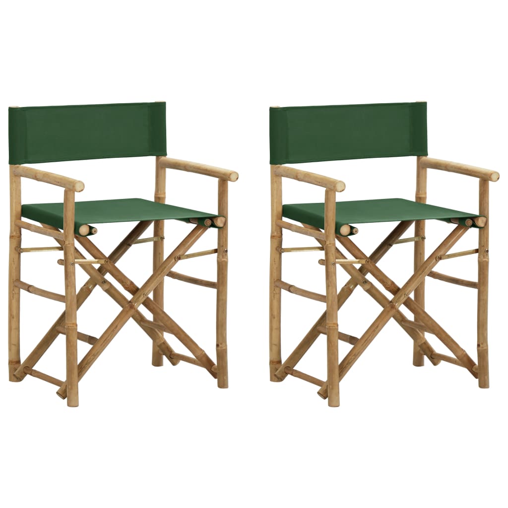 Chaises pliables de directeur lot de 2 Vert Bambou et tissu