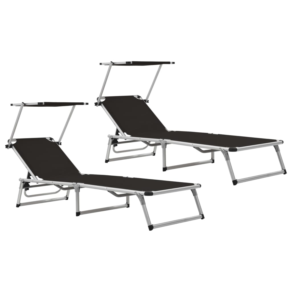 Chaises longues pliables et toit lot de 2 Aluminium textilène