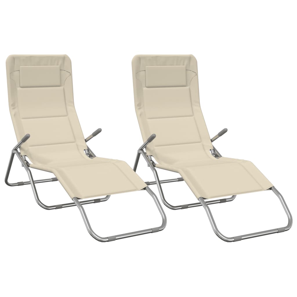 Chaises longues pliables lot de 2 crème textilène et acier