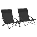 Chaises de plage pliables lot de 2 Noir Tissu