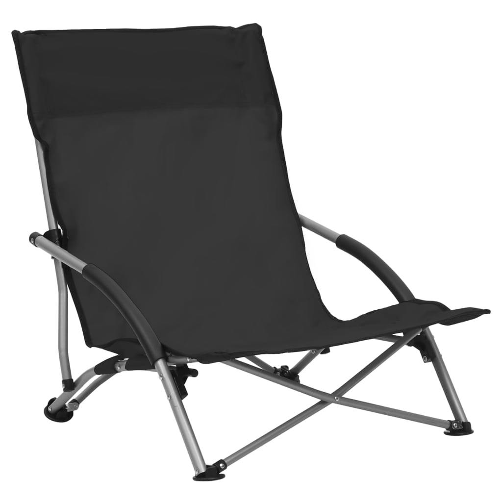 Chaises de plage pliables lot de 2 Noir Tissu